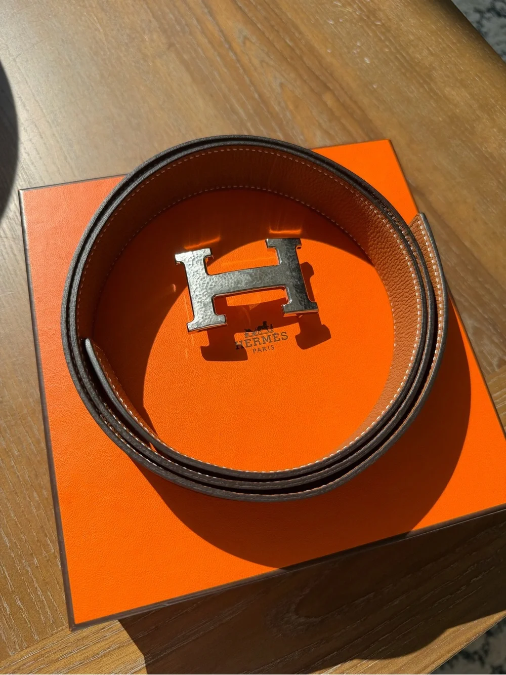 HERMES Men’s H Martelee belt buckle & Reversible leather strap 32 mm belt NWT